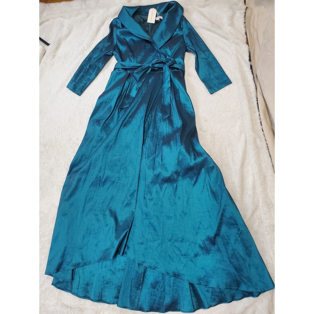 NWT Teal 3/4 Sleeve Tied High Low Dress Medium Avant Garde Formal Party Occasion